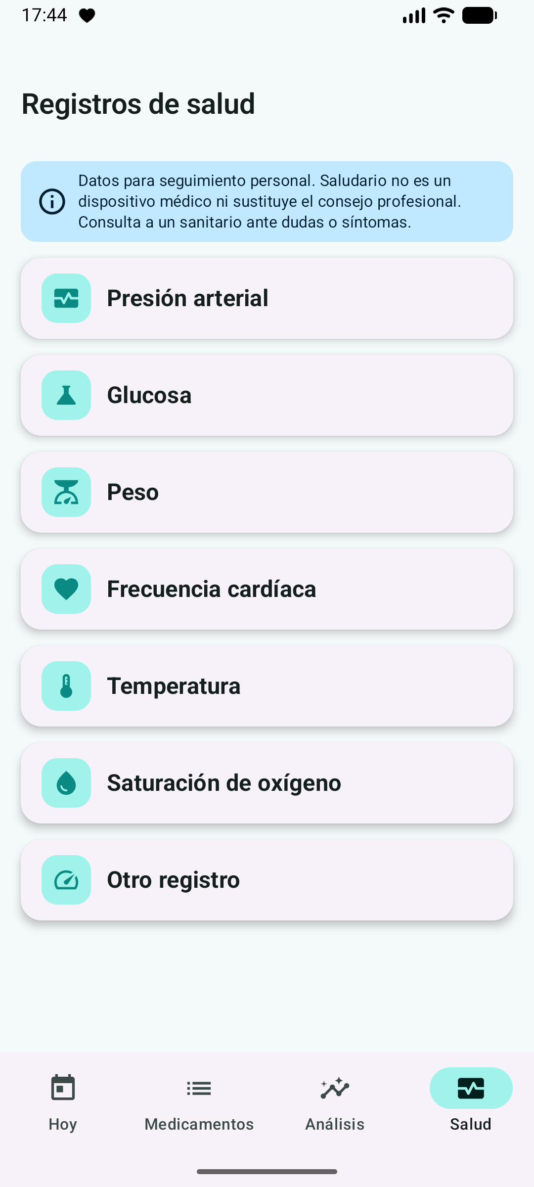 Registro de datos de salud