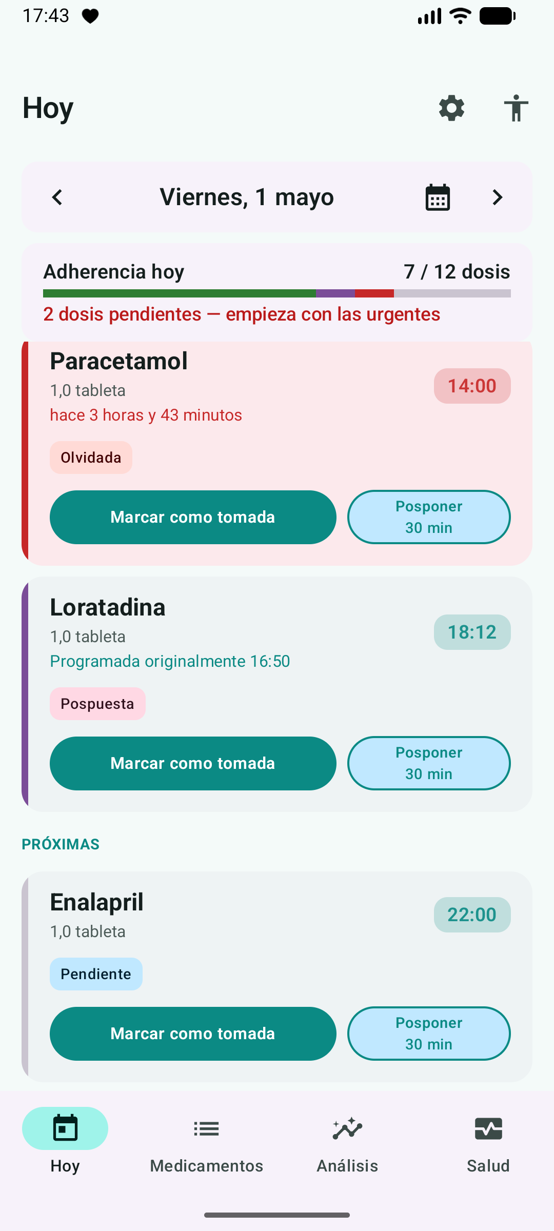 Pantalla principal de Saludario
